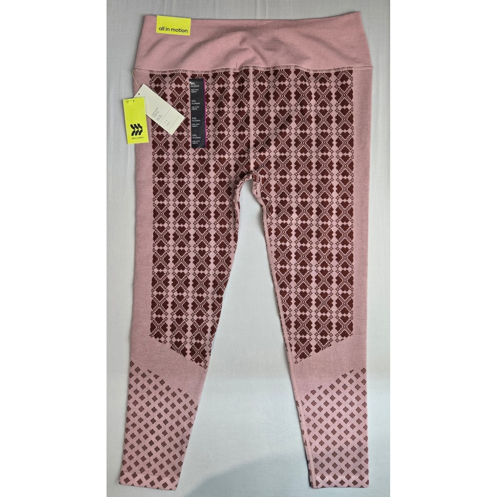 All in Motion Womens XXL High-Waist 7/8 Leggings Pink Heart Fair Isle Pattern
